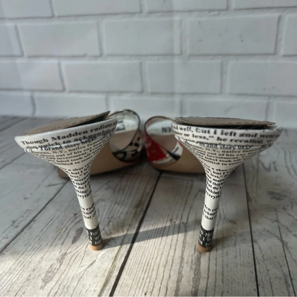 Vintage Steve Madden Y2K Size 10 Newspaper News Print Heels Clear Slide Shoes - Picture 15 of 16